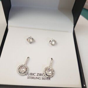 Gianni Bernini, NWT, Sterling silver, 2 prs, cubic zirconia earrings